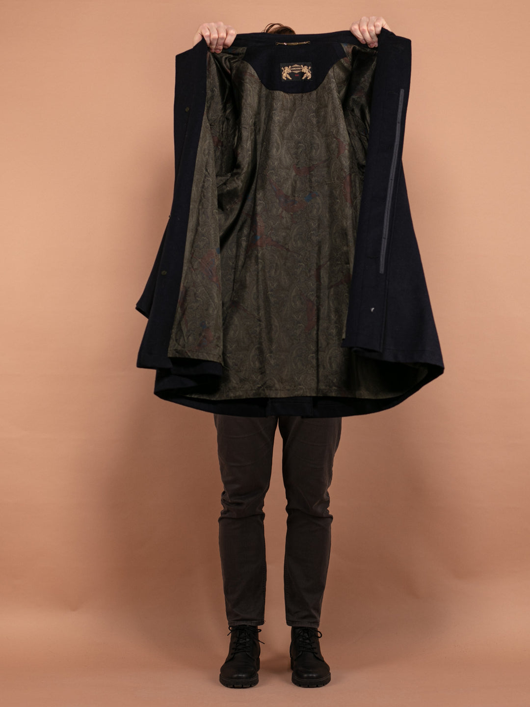 Vintage 90's Men Cashmere and Wool Blend Coat in Navy Blue - NorthernGrip