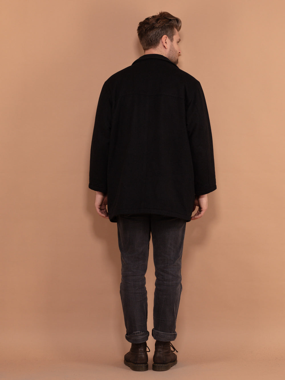 Vintage 90's Men Cashmere Wool Blend Coat in Black - NorthernGrip