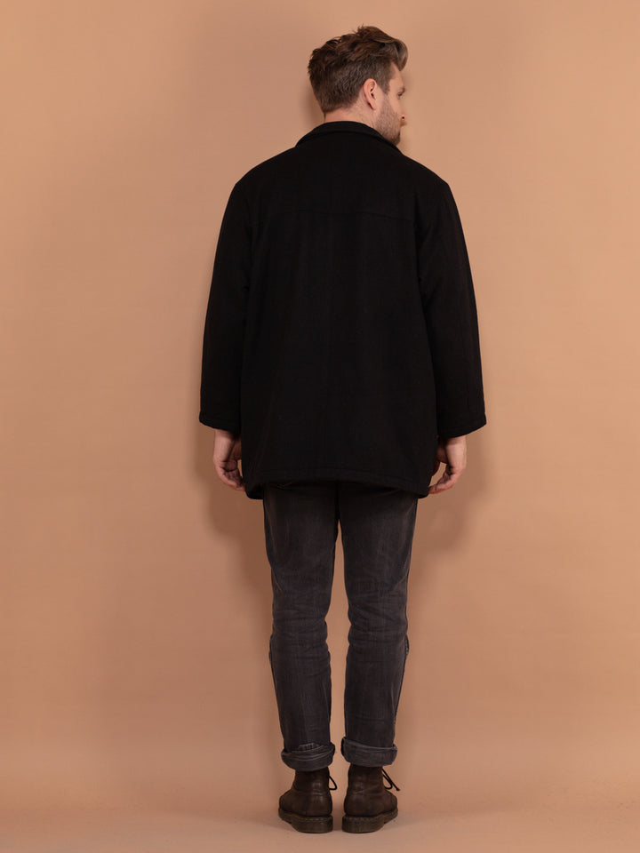 Vintage 90's Men Cashmere Wool Blend Coat in Black - NorthernGrip