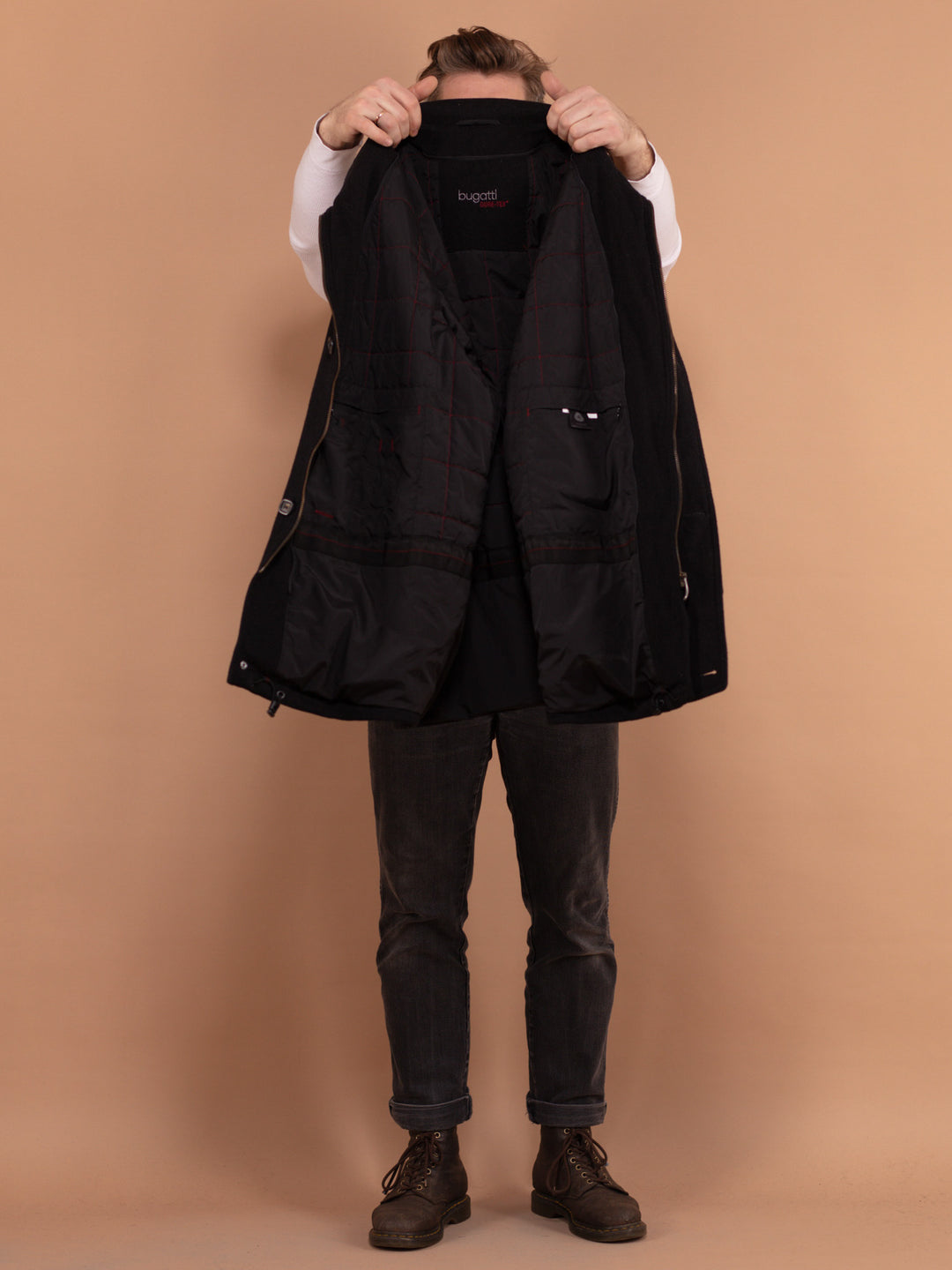 Vintage 90's Men Cashmere Wool Blend Coat in Black - NorthernGrip