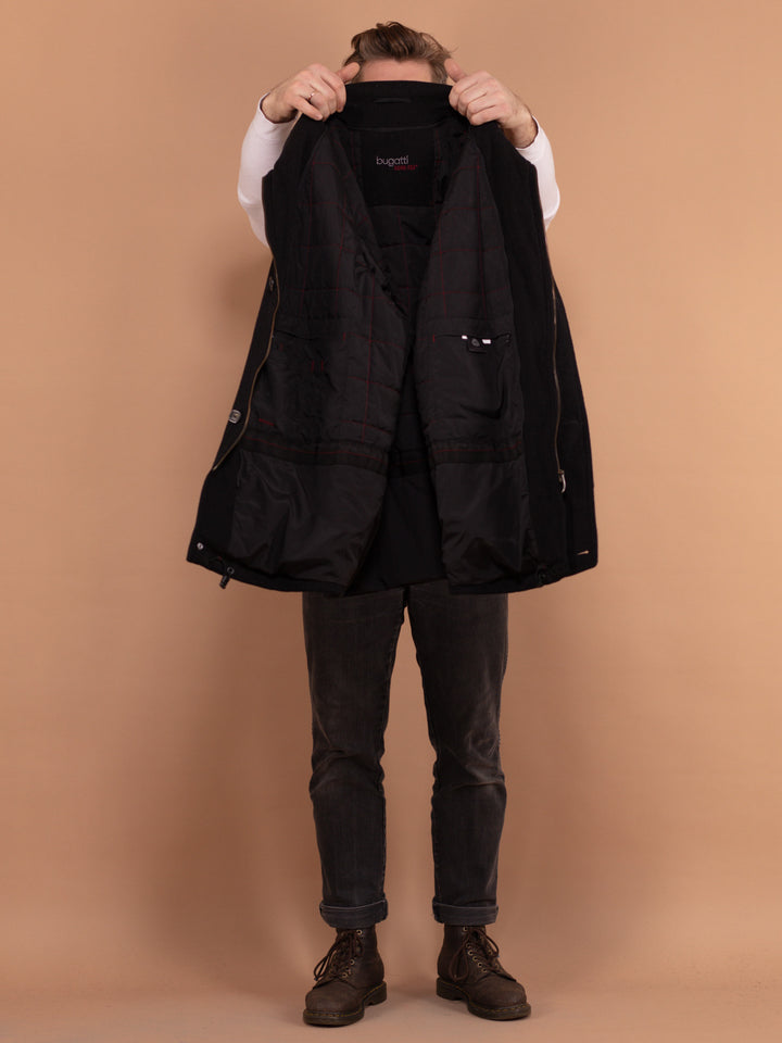 Vintage 90's Men Cashmere Wool Blend Coat in Black - NorthernGrip