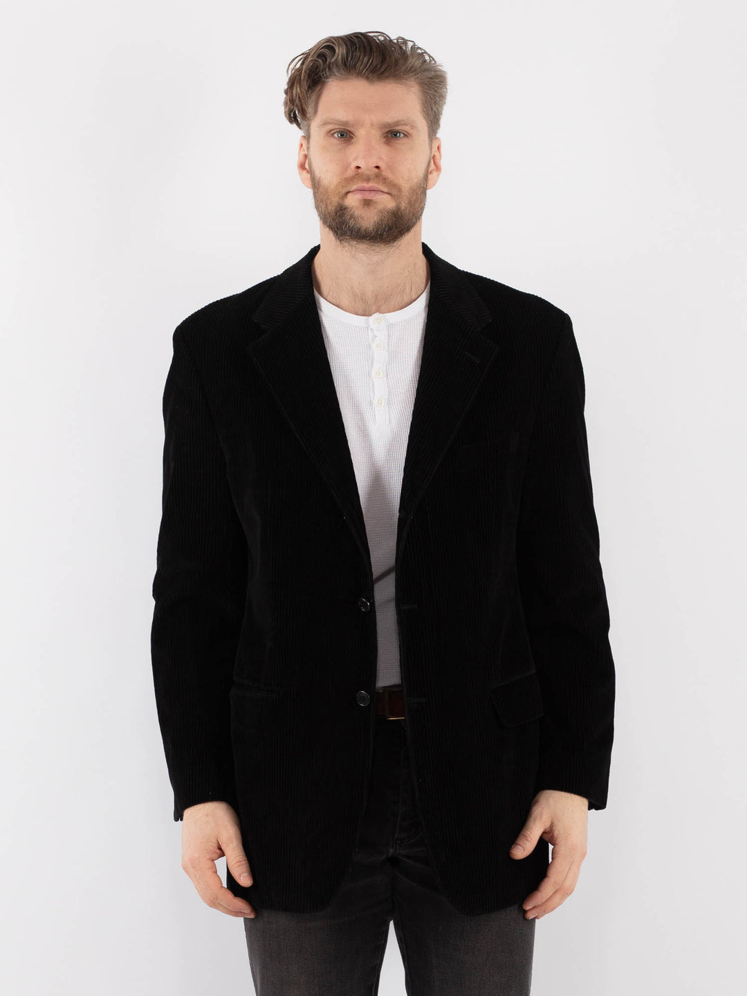 Vintage 90's Men Corduroy Blazer Jacket in BlackZ989