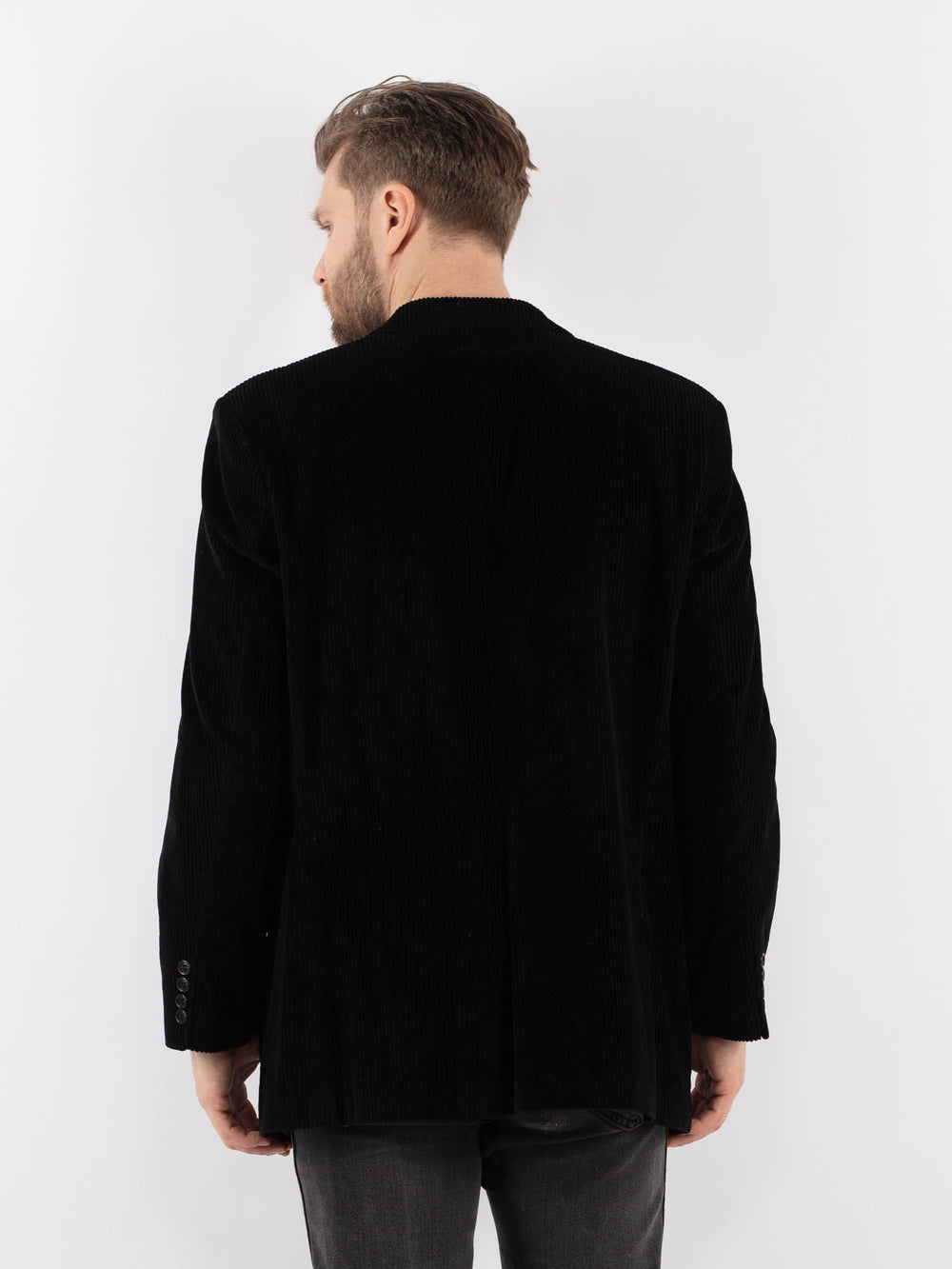 Vintage 90's Men Corduroy Blazer Jacket in BlackZ989