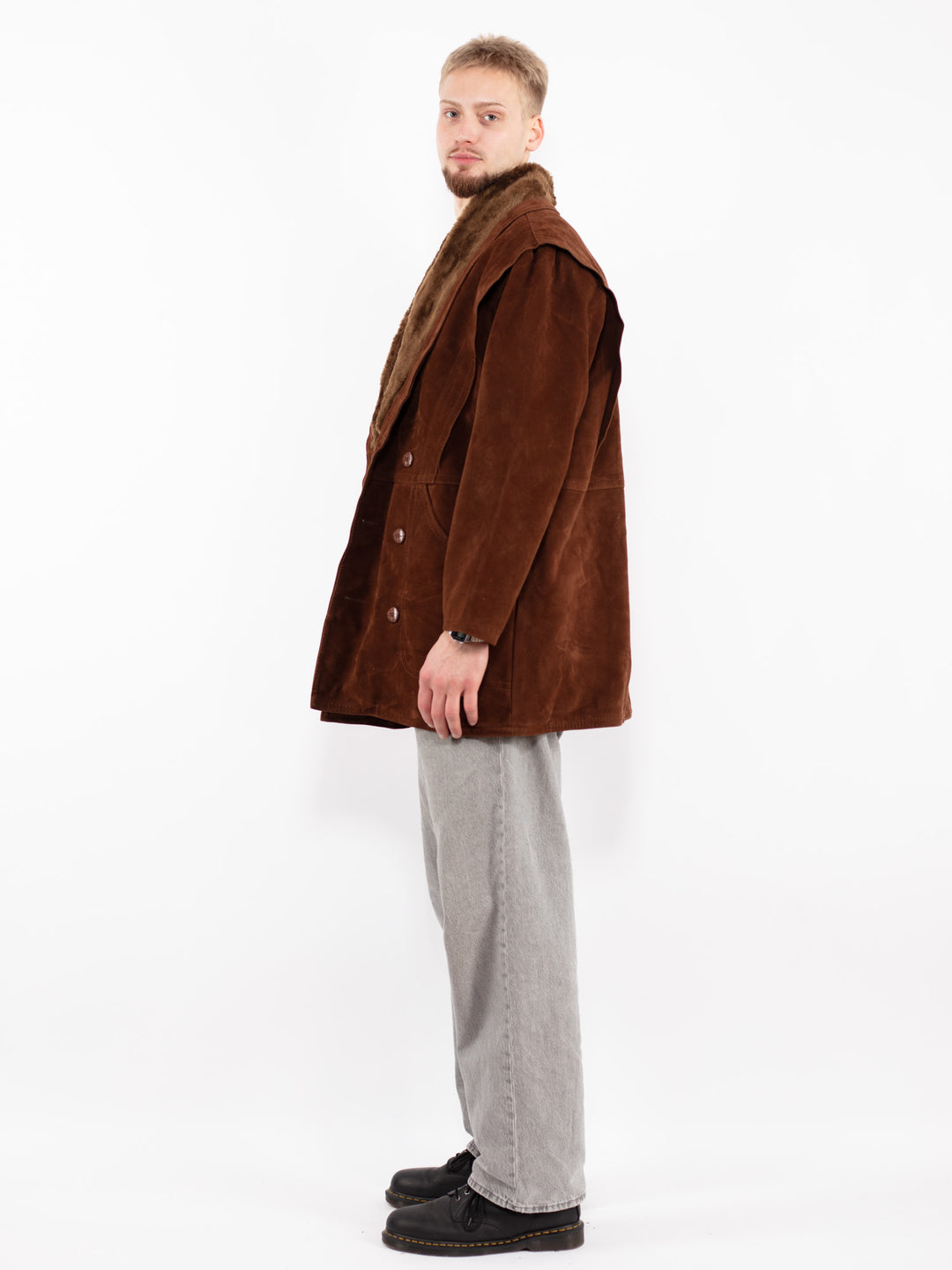 Vintage 90's Men Faux Sheepskin Coat in Brown