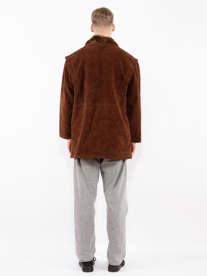 Vintage 90's Men Faux Sheepskin Coat in Brown