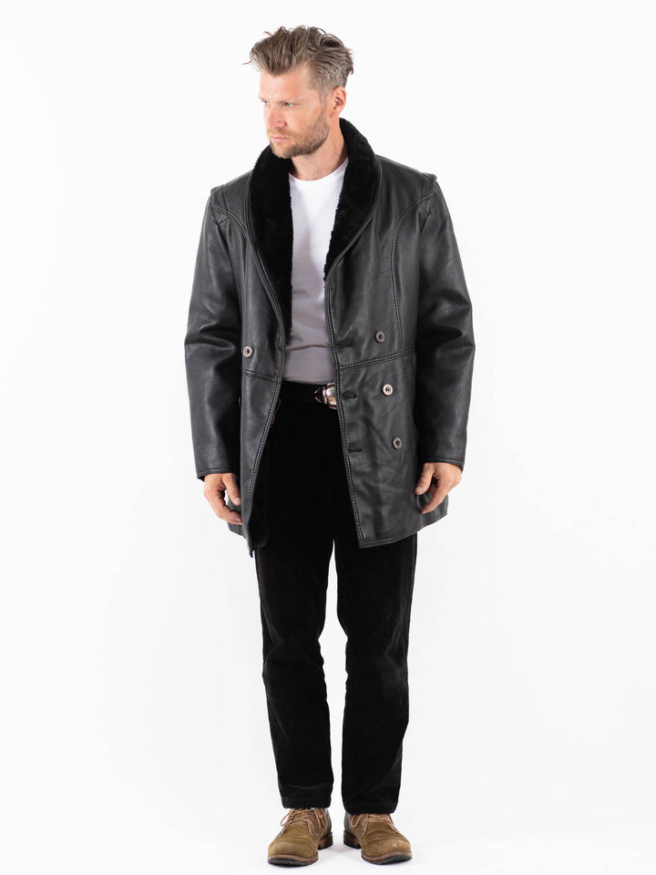 Vintage 90's Men Faux Sheepskin Coat in BlackZ1837