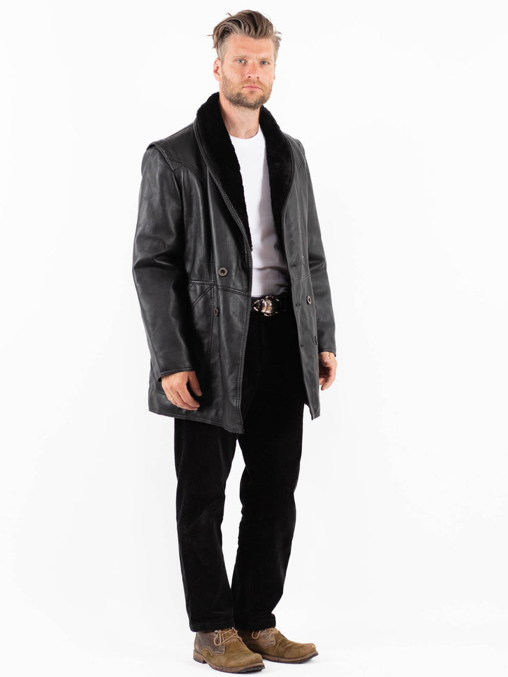 Vintage 90's Men Faux Sheepskin Coat in BlackZ1837