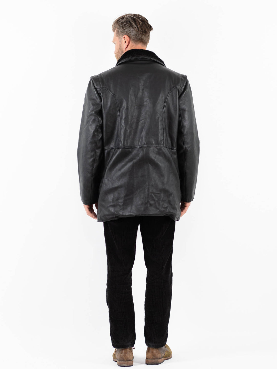 Vintage 90's Men Faux Sheepskin Coat in BlackZ1837