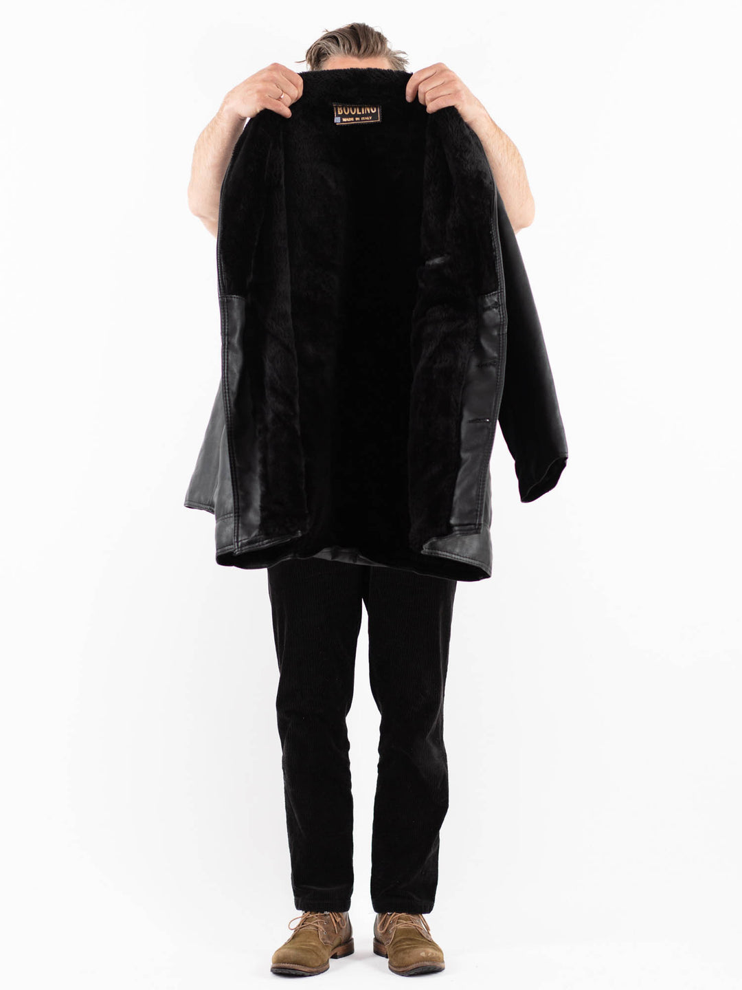 Vintage 90's Men Faux Sheepskin Coat in BlackZ1837