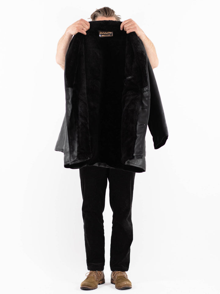 Vintage 90's Men Faux Sheepskin Coat in BlackZ1837