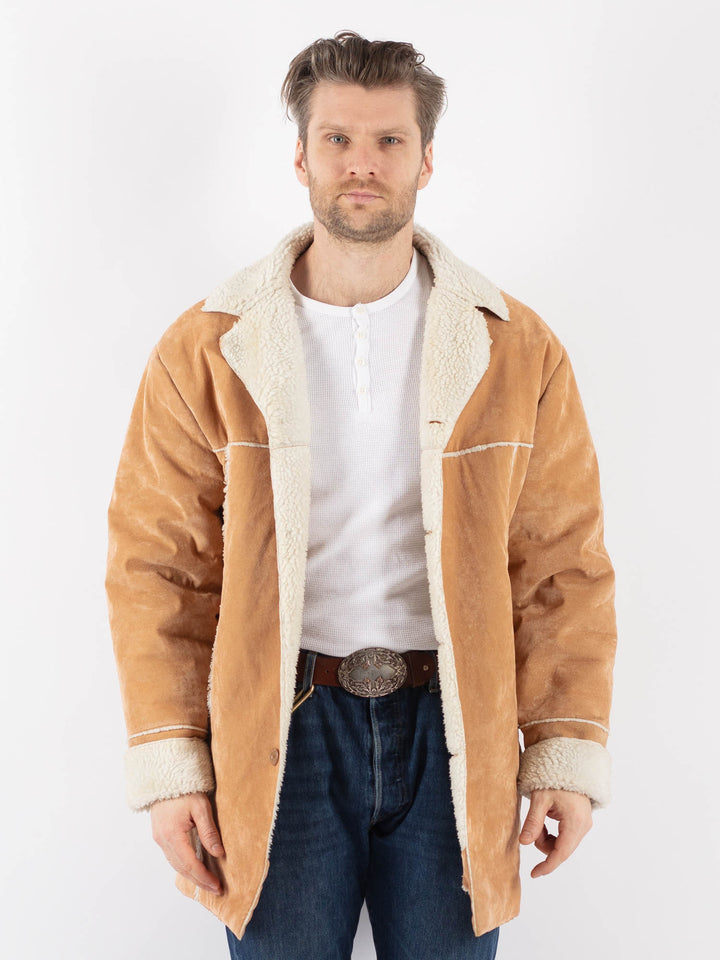 Vintage 90's Men Faux Sheepskin Coat in BeigeZ1177