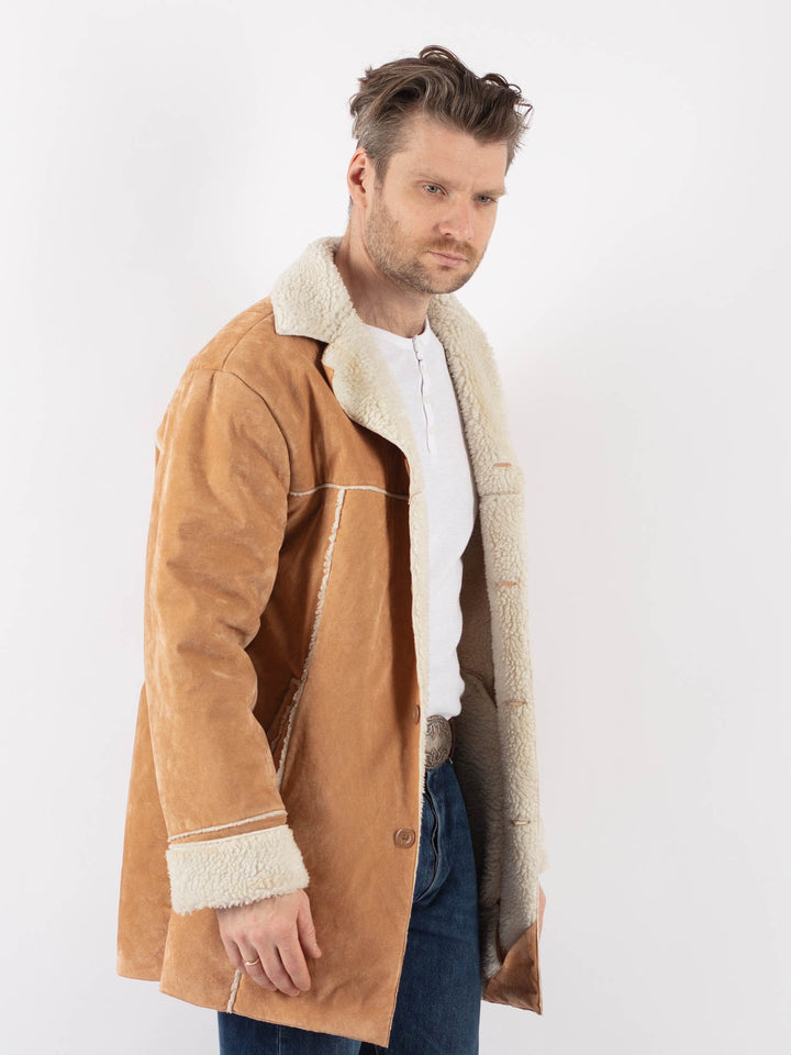 Vintage 90's Men Faux Sheepskin Coat in BeigeZ1177