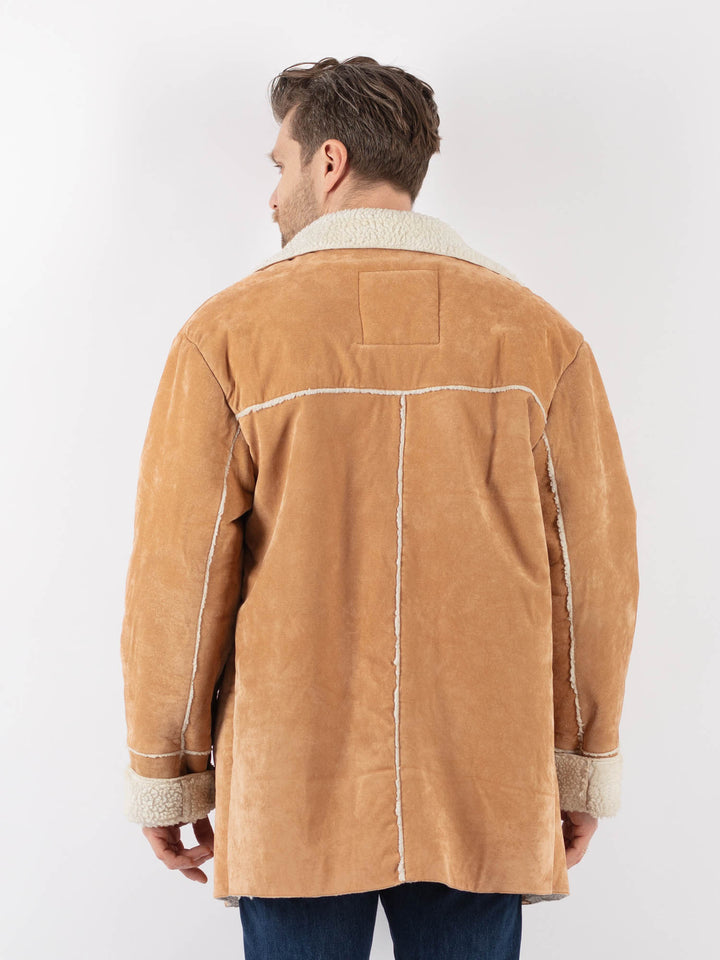Vintage 90's Men Faux Sheepskin Coat in BeigeZ1177