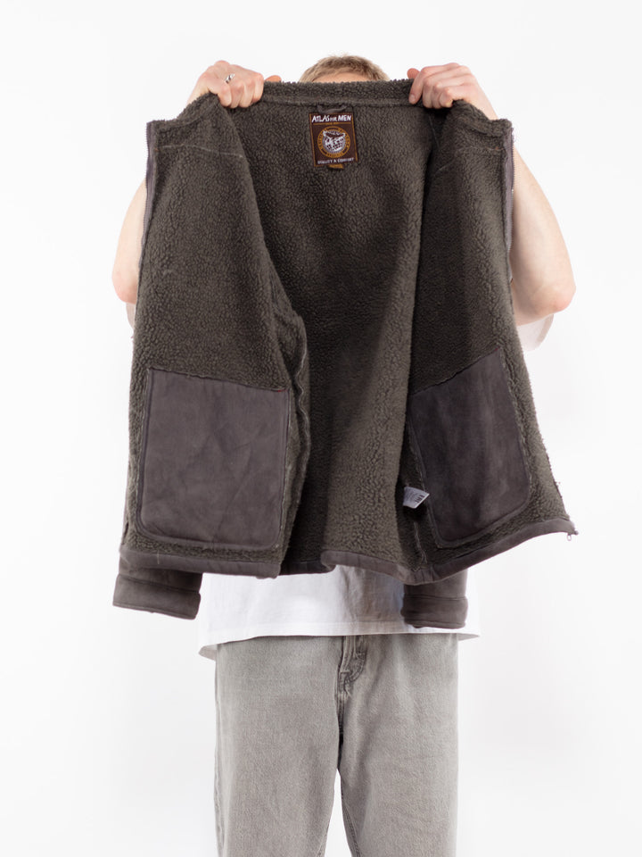 Vintage 90's Men Faux Sheepskin Jacket in Gray