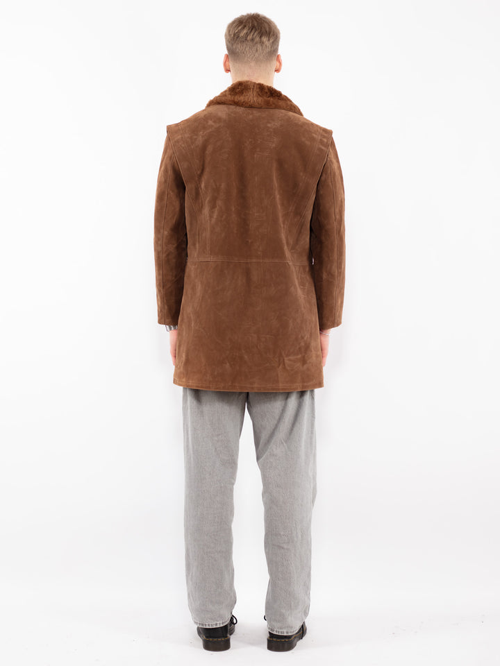 Vintage 90's Men Faux Sheepskin Coat in Brown