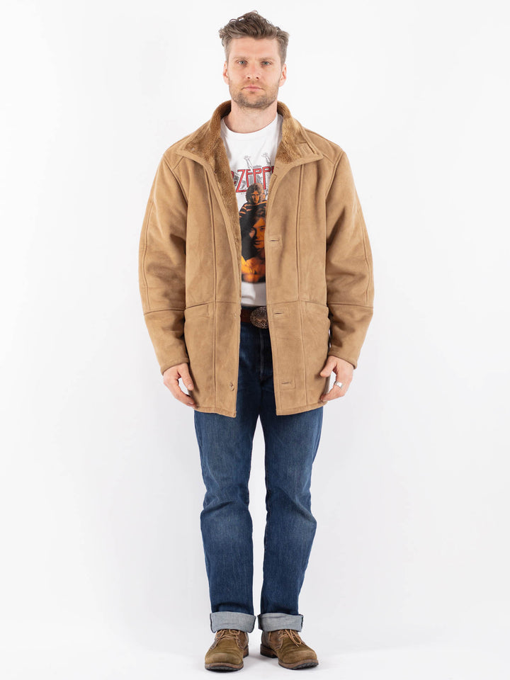 Vintage Men Faux Sheepskin Coat in BeigeZ1540