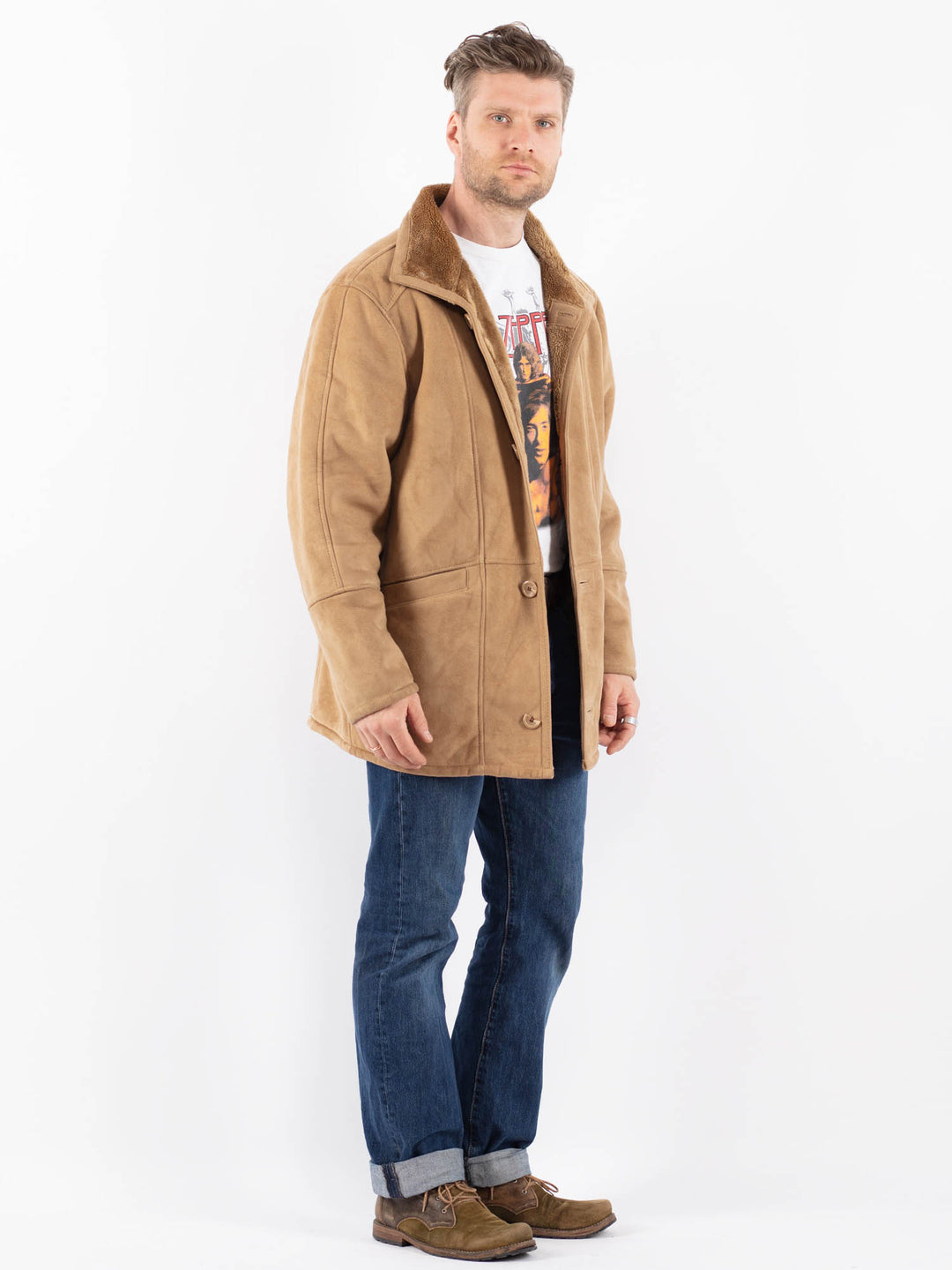 Vintage Men Faux Sheepskin Coat in BeigeZ1540