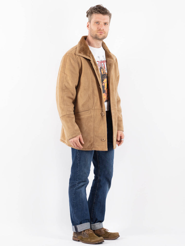 Vintage Men Faux Sheepskin Coat in BeigeZ1540