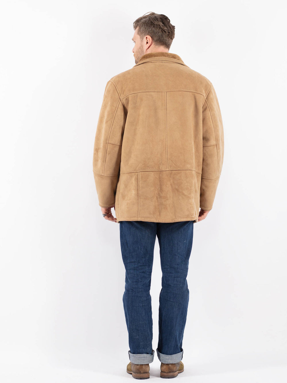 Vintage Men Faux Sheepskin Coat in BeigeZ1540
