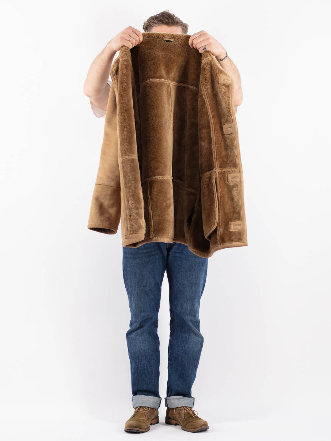 Vintage Men Faux Sheepskin Coat in BeigeZ1540