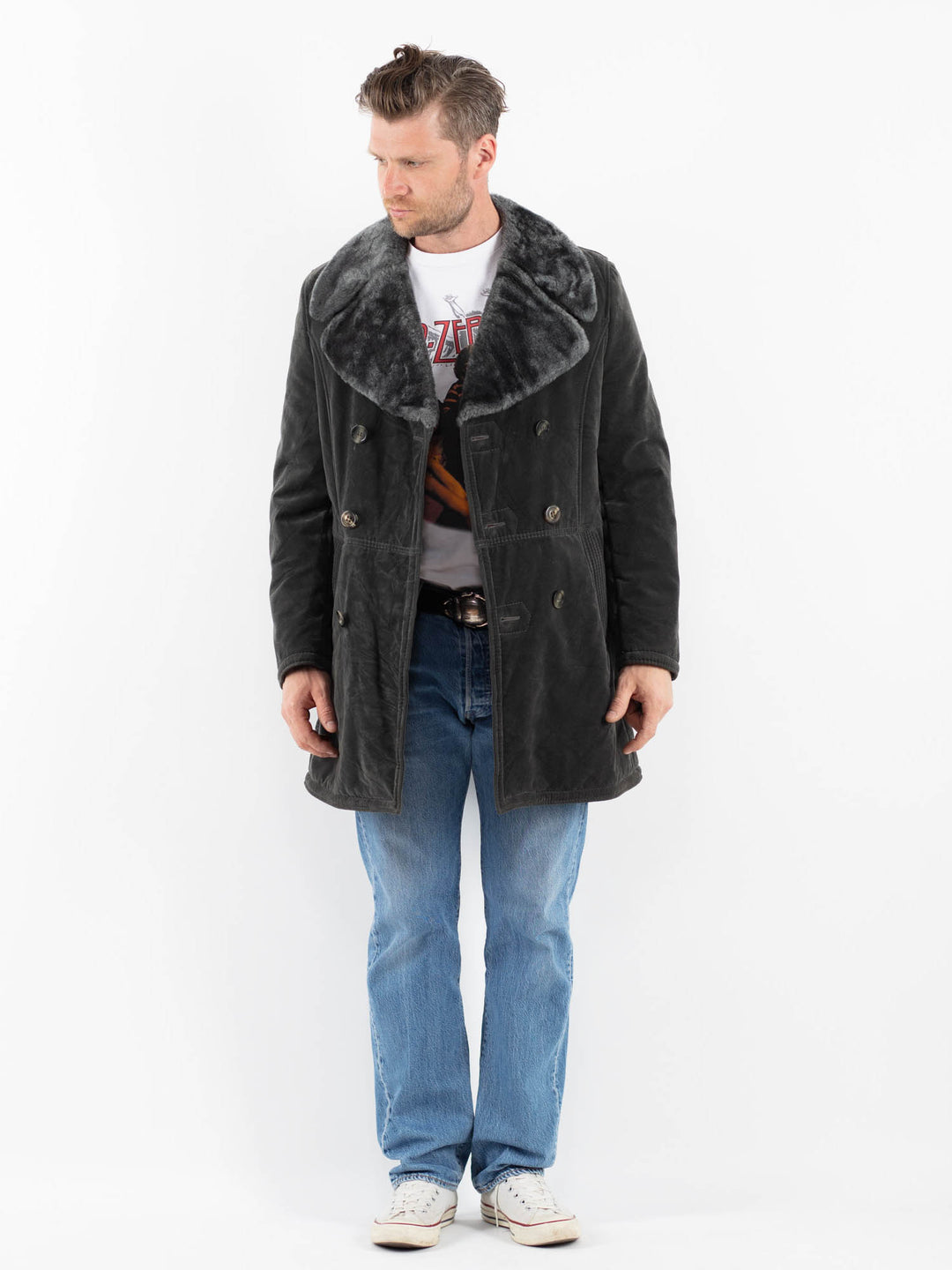 Vintage 90's Men Faux Sheepskin in GrayZ1784