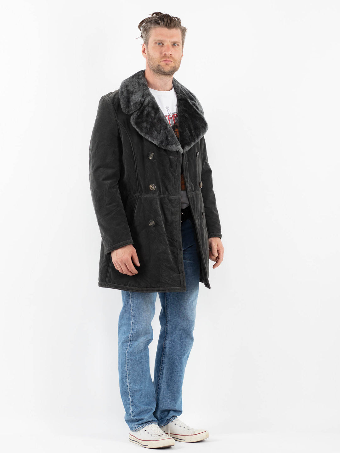 Vintage 90's Men Faux Sheepskin in GrayZ1784