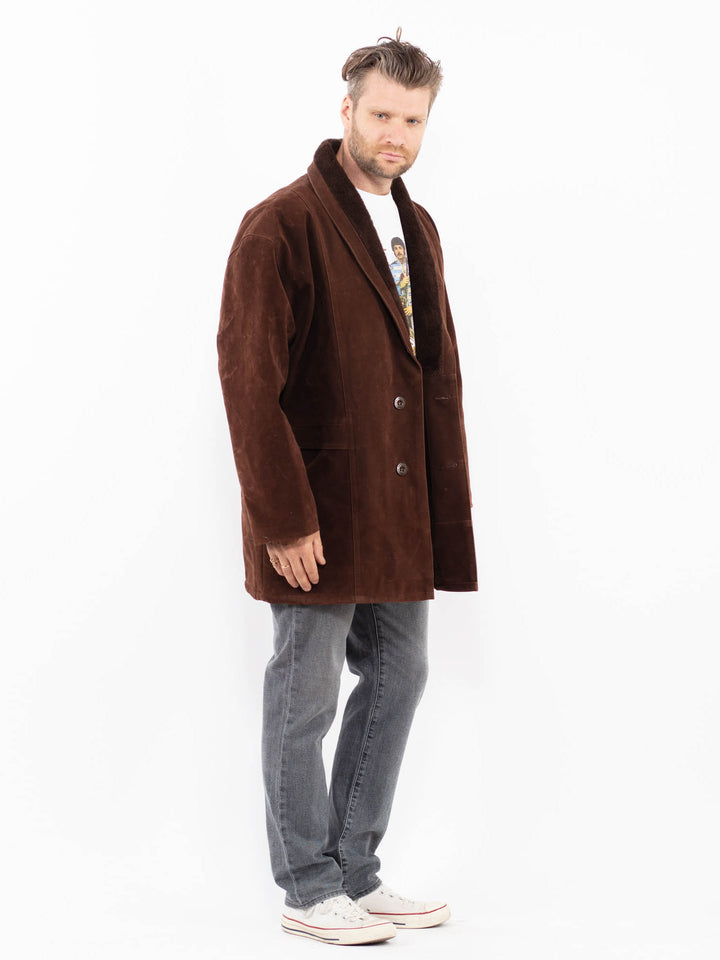 Vintage 90's Men Faux Sheepskin Coat in BrownZ2020