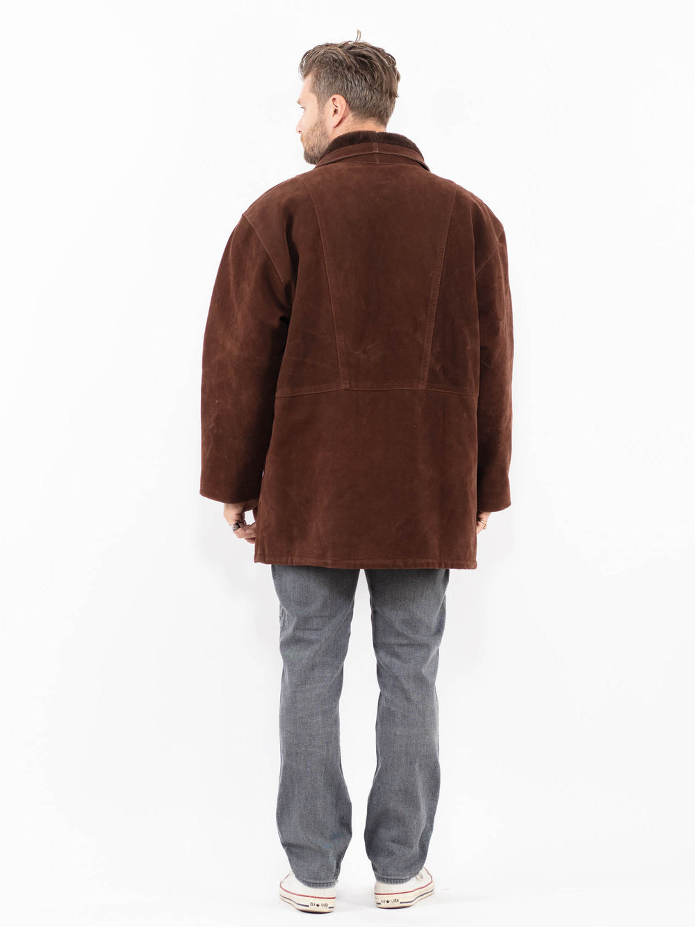 Vintage 90's Men Faux Sheepskin Coat in BrownZ2020