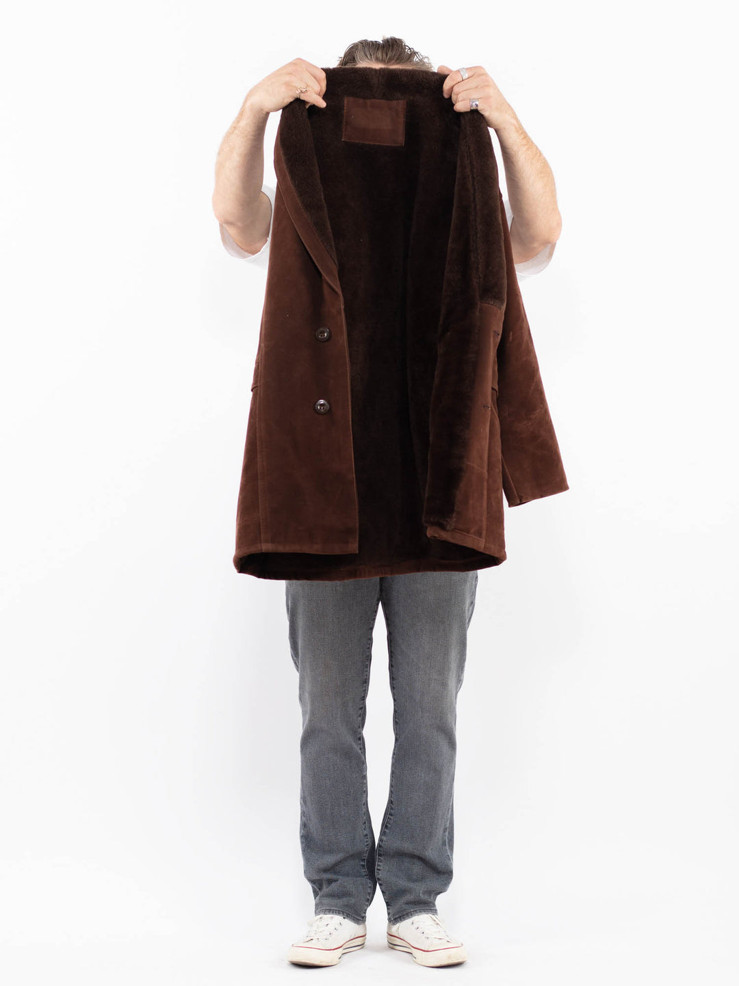 Vintage 90's Men Faux Sheepskin Coat in BrownZ2020