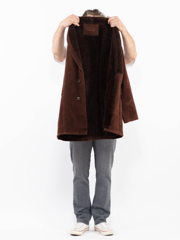 Vintage 90's Men Faux Sheepskin Coat in BrownZ2020