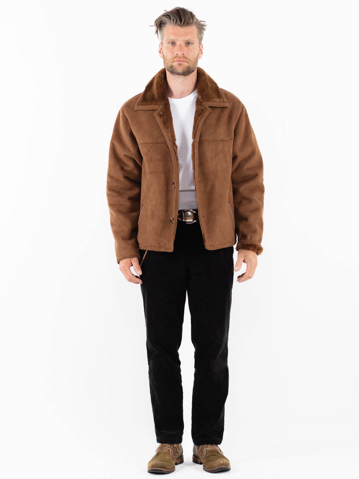 Vintage 90's Men Faux Sheepskin Jacket in BrownZ1834