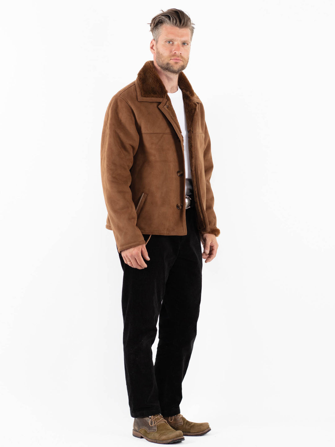 Vintage 90's Men Faux Sheepskin Jacket in BrownZ1834