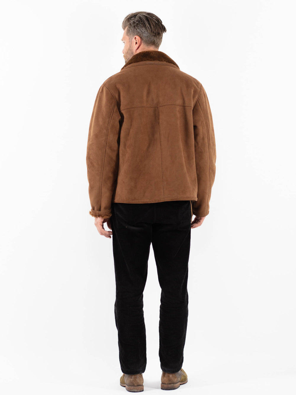 Vintage 90's Men Faux Sheepskin Jacket in BrownZ1834