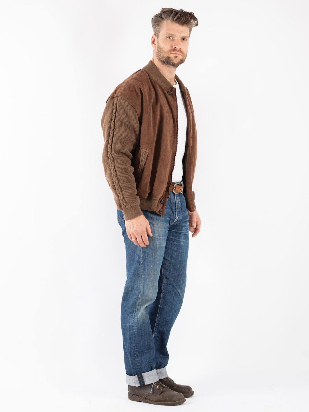 Vintage 90's Men Suede Jacket in Brown