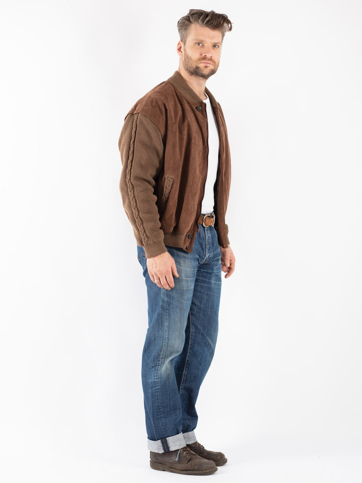 Vintage 90's Men Suede Jacket in Brown