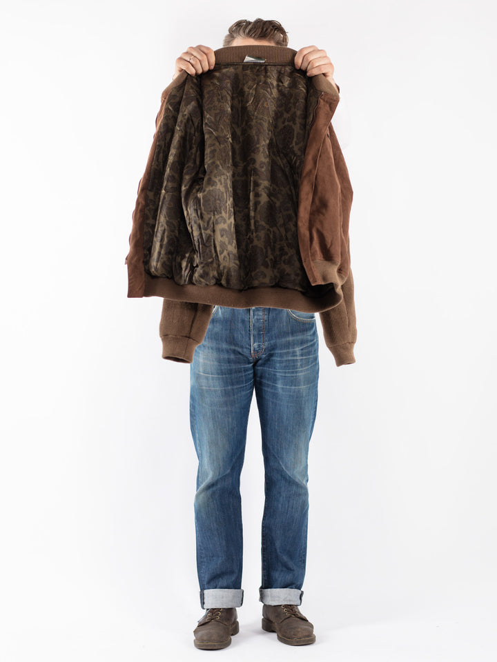 Vintage 90's Men Suede Jacket in Brown