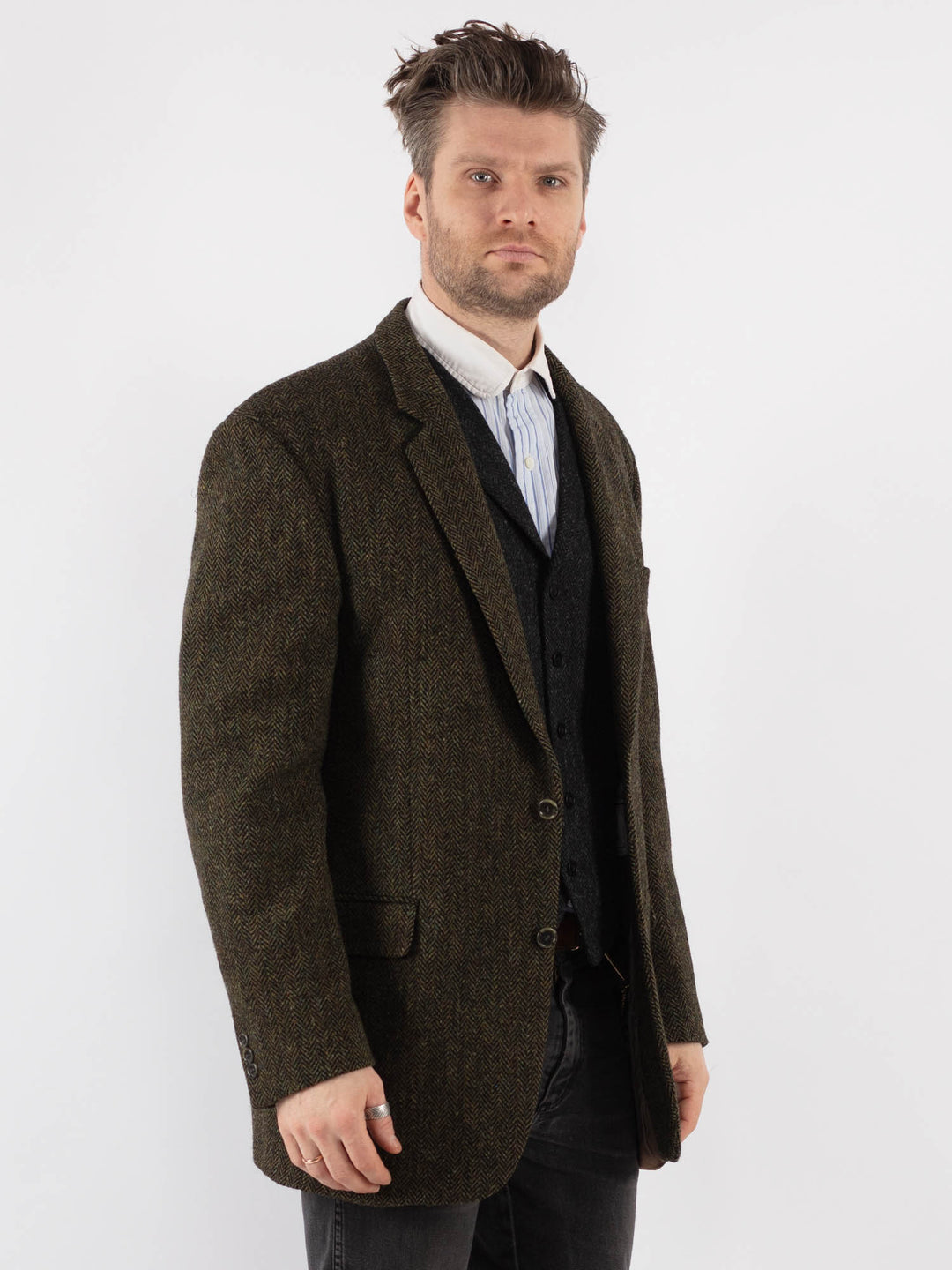 Vintage 90's Men Harris Tweed Jacket in GreenZ716