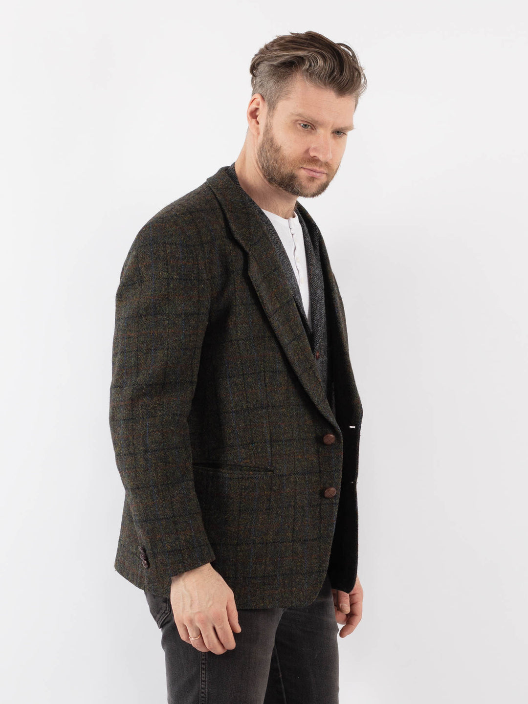 Vintage 90's Men Harris Tweed Jacket in GreenZ978