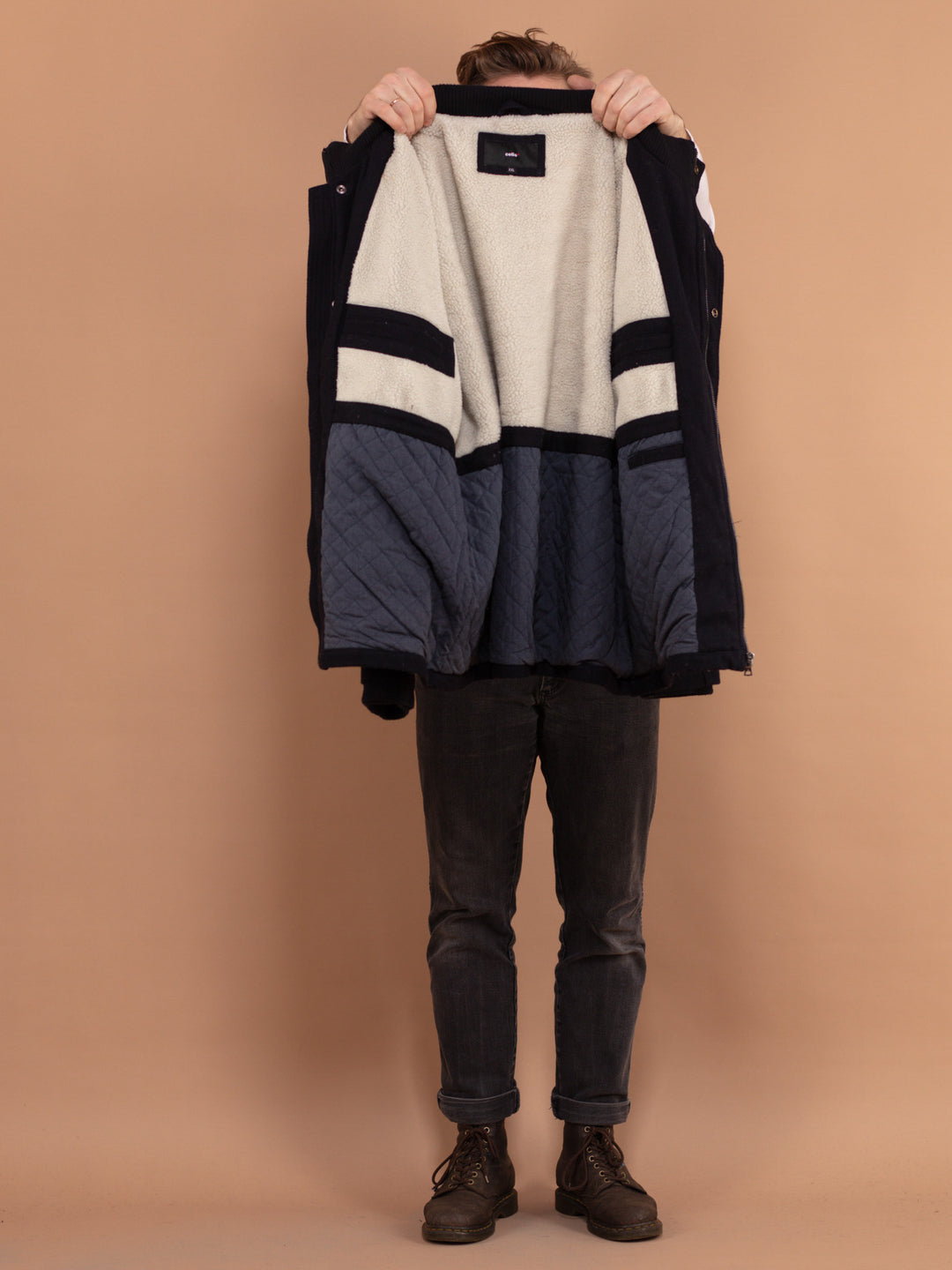 Vintage 90's Men Hooded Wool Duffle Coat in Blue - NorthernGrip