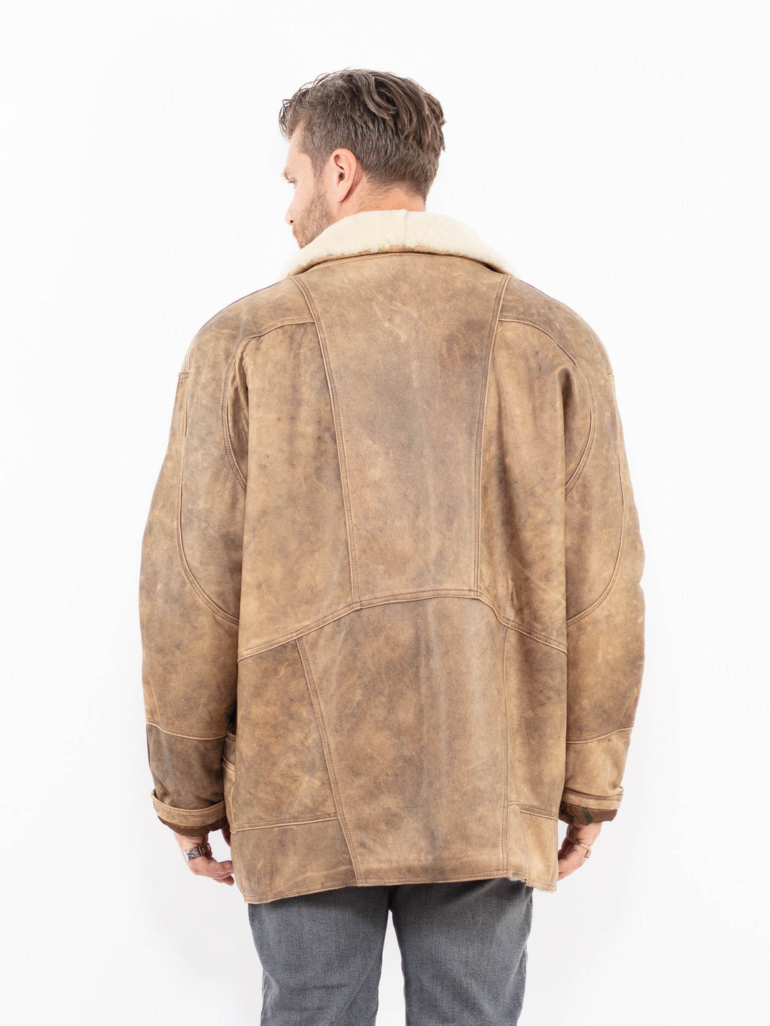 Vintage 90's Men Leather Coat in BeigeZ1926