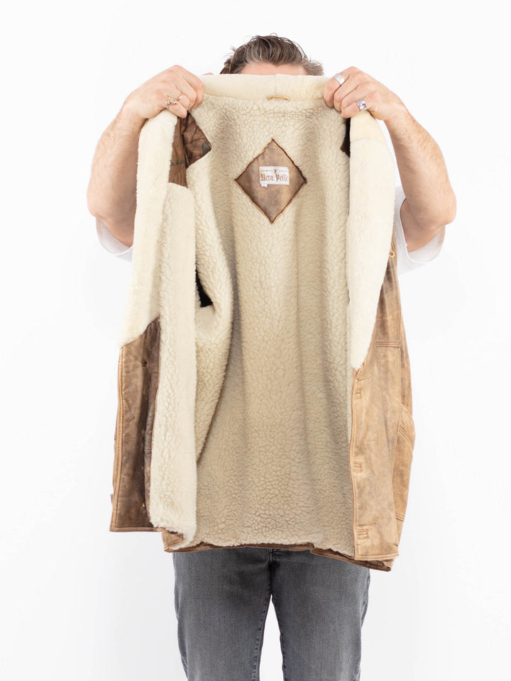 Vintage 90's Men Leather Coat in BeigeZ1926