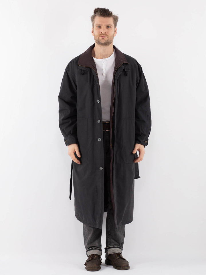 Vintage 90's Men Belted Mac Coat in Blue