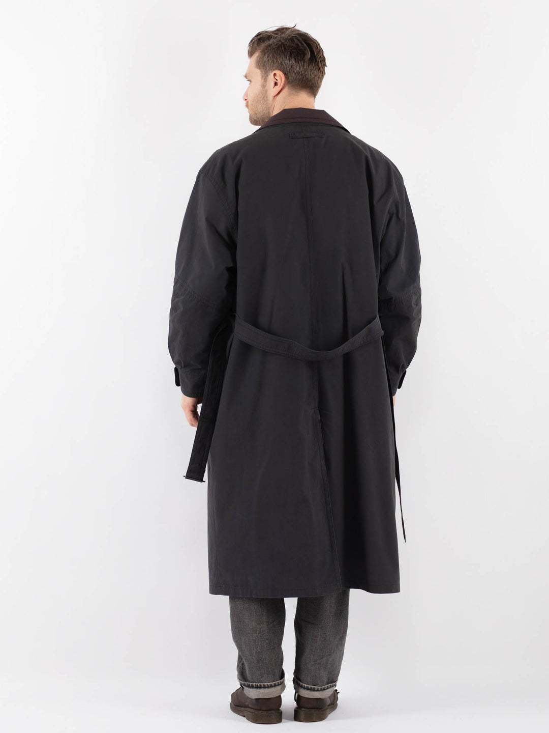 Vintage 90's Men Belted Mac Coat in Blue