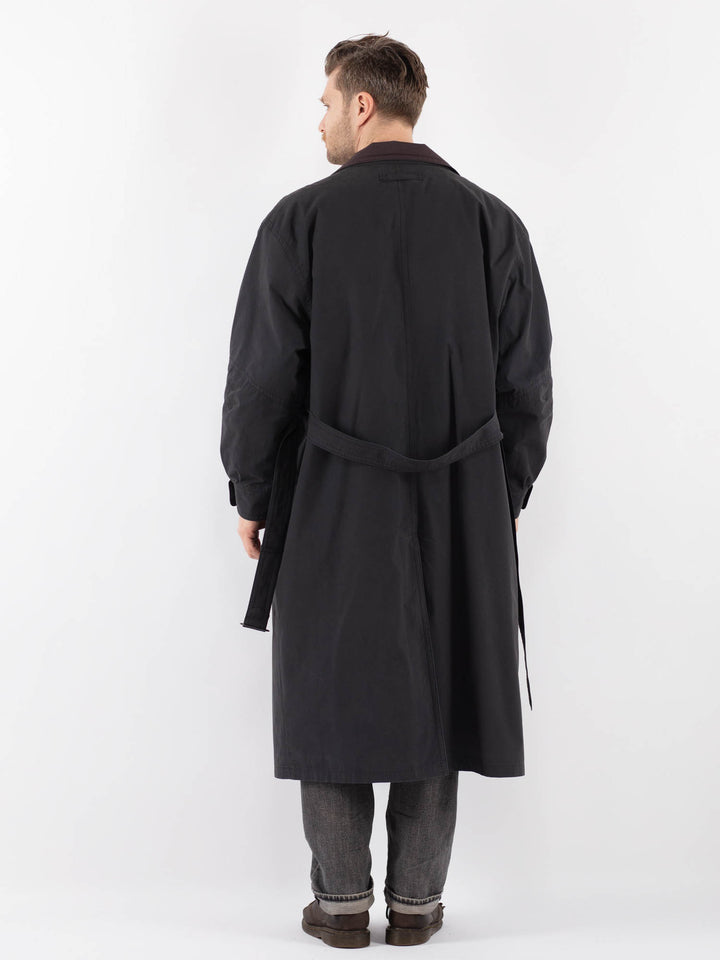 Vintage 90's Men Belted Mac Coat in Blue