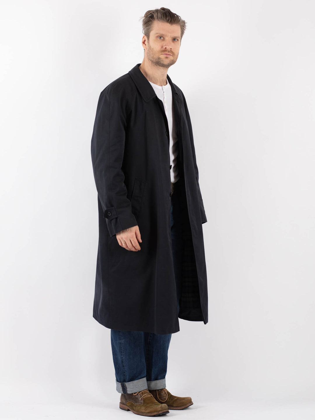 Vintage 90's Men Mac Coat in Blue