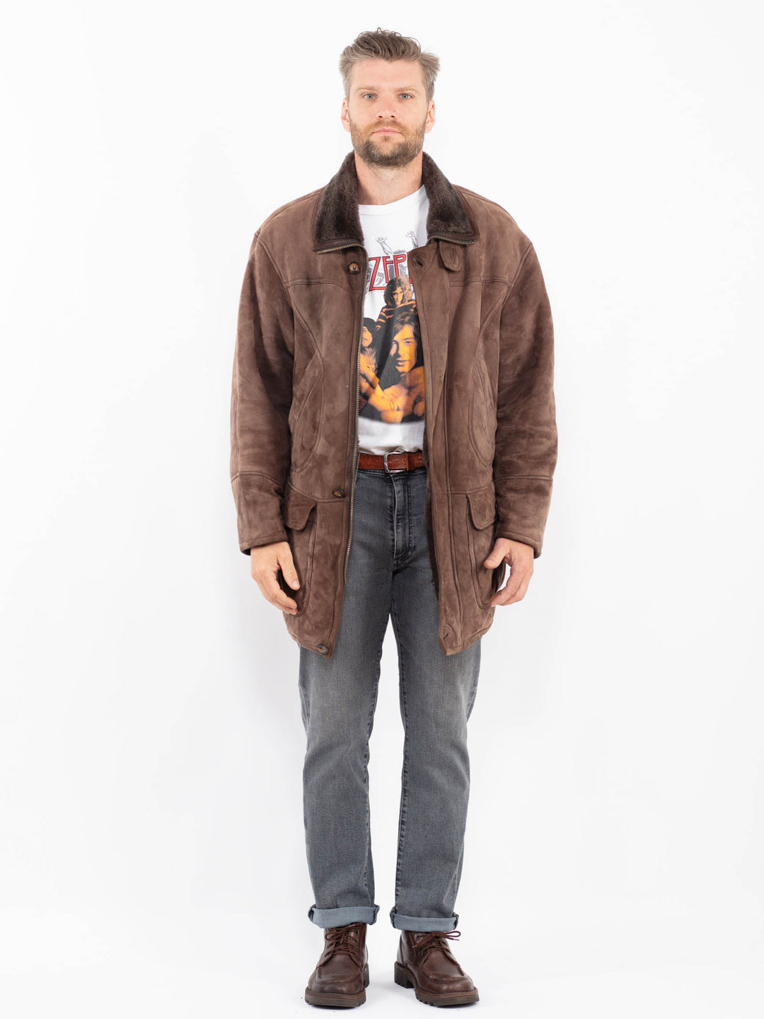 Vintage 90's Men Sheepskin Coat in BrownZ2256