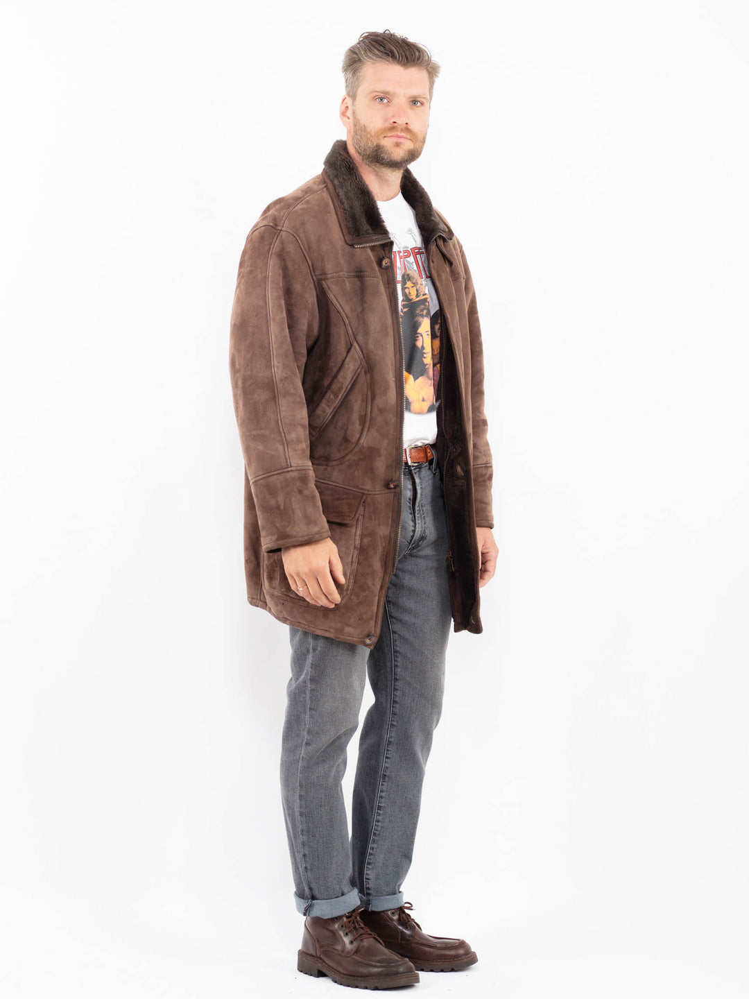 Vintage 90's Men Sheepskin Coat in BrownZ2256