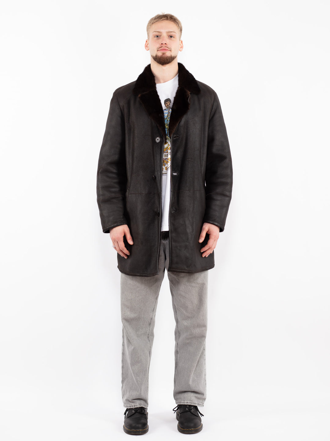 Vintage 90's Men Sheepskin Coat in Brown