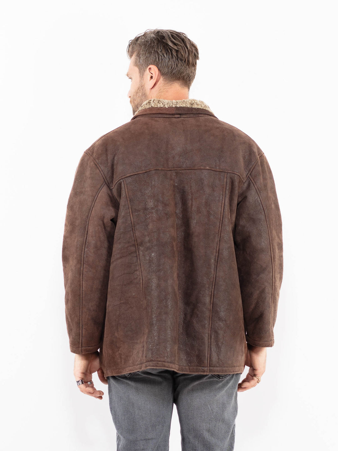 Vintage 90's Men Sheepskin Shearling Coat in BrownZ1914