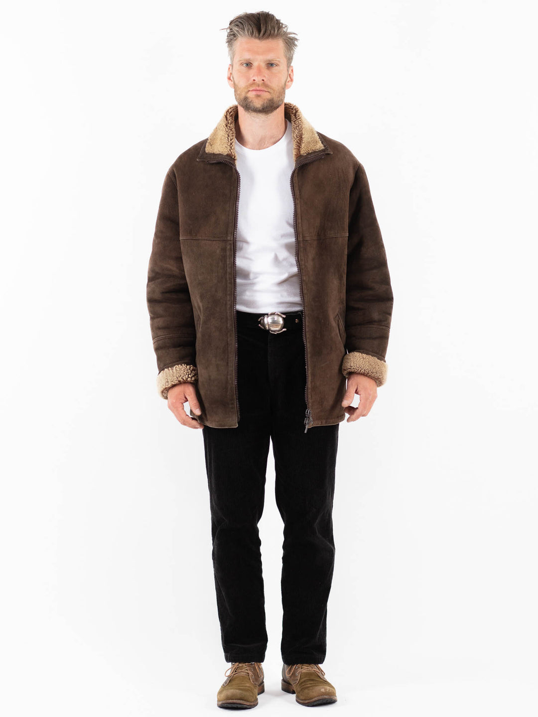Vintage 90's Men Sheepskin Coat in BrownZ1820